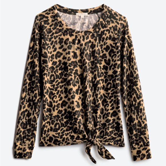 NWOT! Nine Britton Billie Tie Front Brushed Knit Top in Leopard Print - XL - Picture 6 of 8